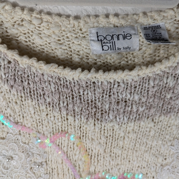 Vintage Bonnie & Bill by Holly Floral Appliqué Sequin Knit Sweater M Korea - Picture 11 of 16